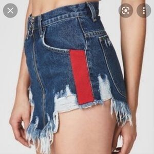 Carmar micro Denim skirt Red Band Distressed Thrashed  Sz 26 NWT